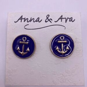 Anna & Ava Blue & Gold Anchor Stud Earrings